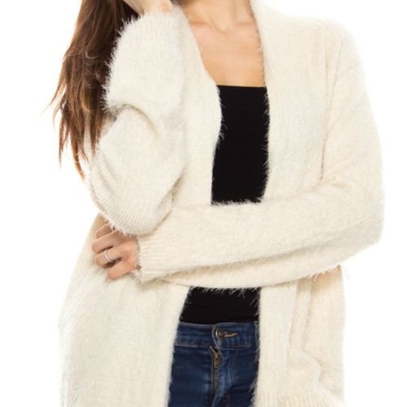 Soft fuzzy cardigan sweater - Ivory  also in black - Picture 1 of 5